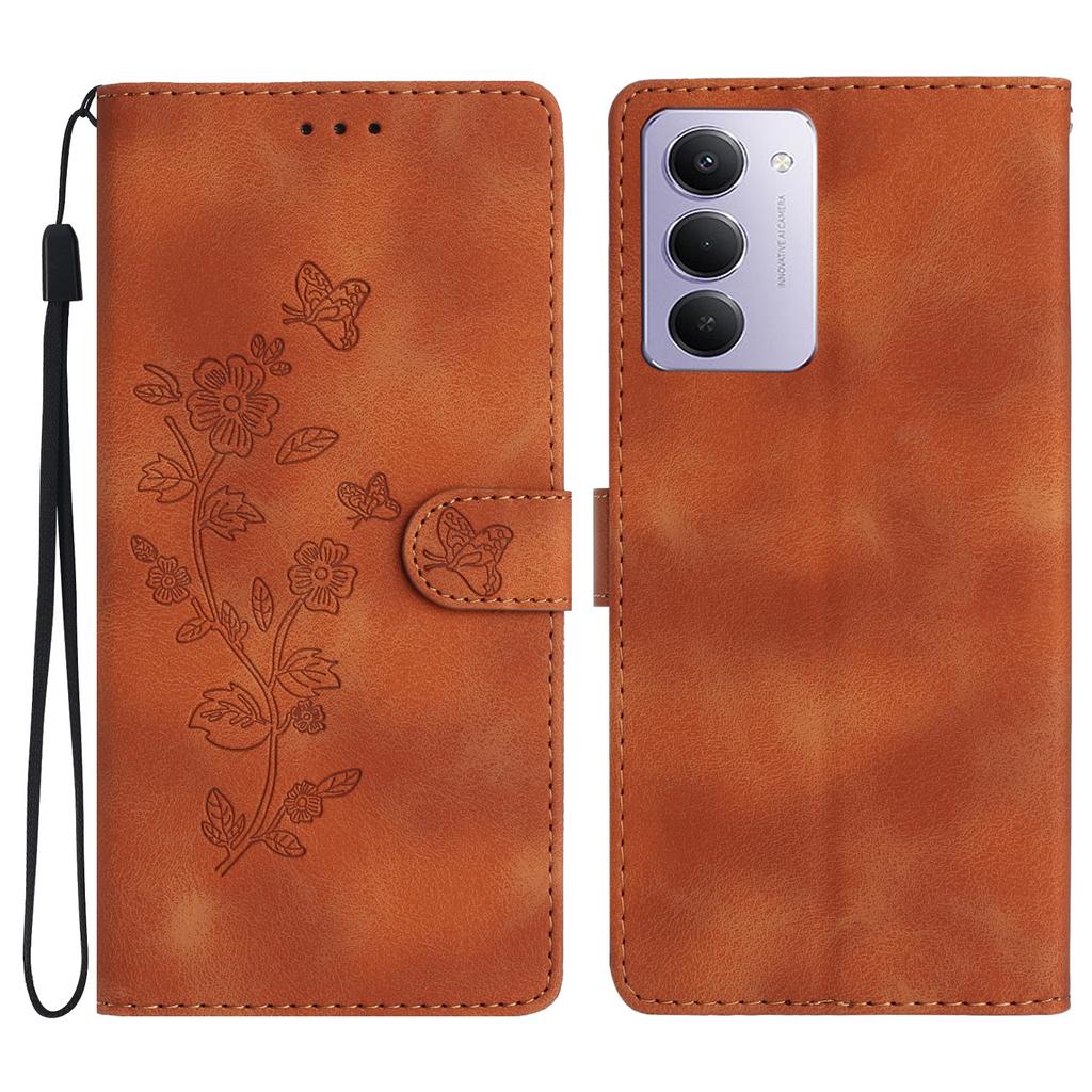 For Xiaomi Redmi 15 5G (Global) (169mm)/15 4G (169mm) Case Leather Imprinted Flower Phone Cover Wallet with Wrist Strap