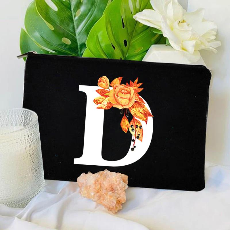 26 Floral Alphabet A-Z Makeup Bag Purse Party Lipstick Cosmetic Bags Fashion Letters Women's Outdoor Travel Toiletry Pouchs