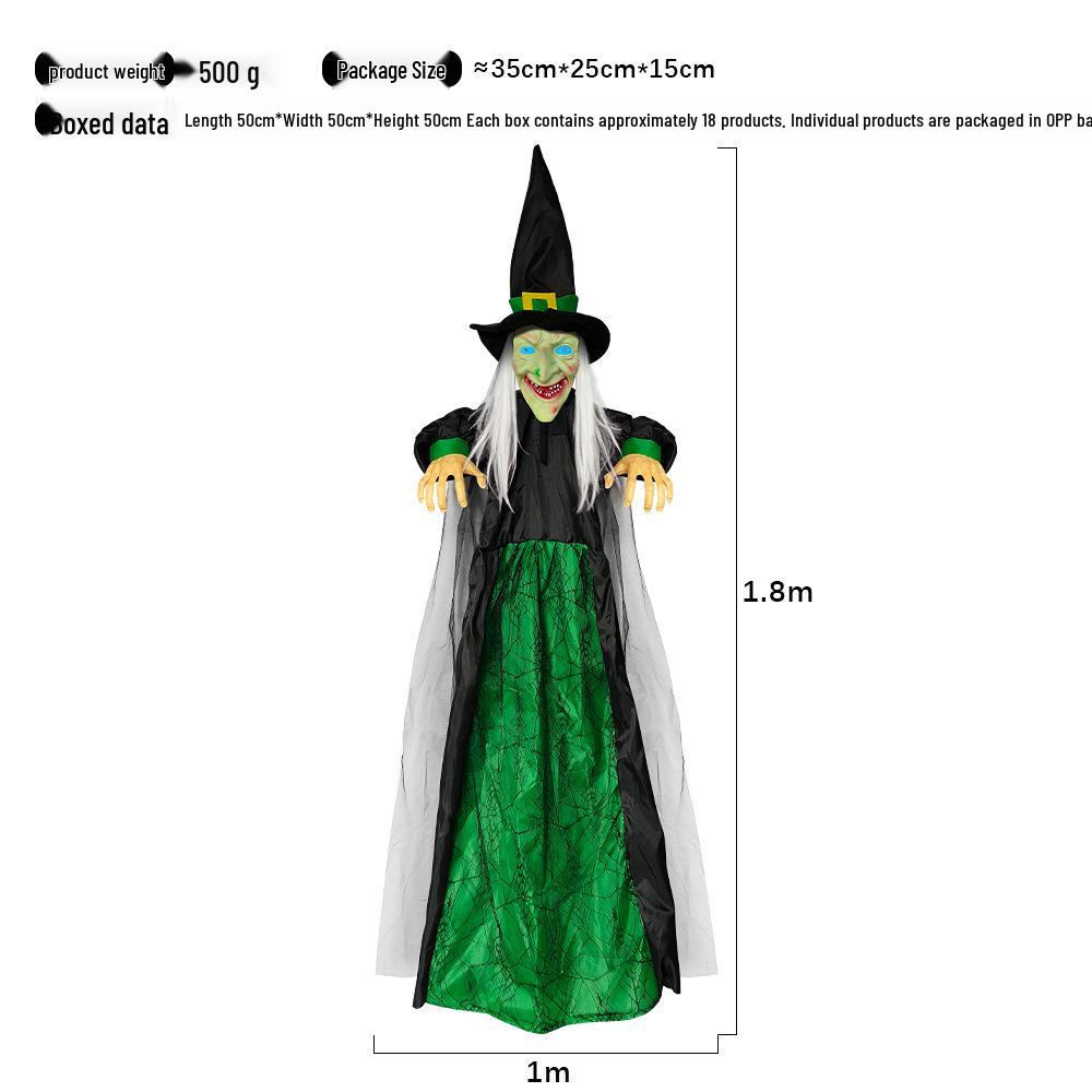 Fioletowy, aktywowany dźwiękiem, świecący, krzyczący wisiorek wiedźmy na Halloween, dekor do nawiedzonego domu