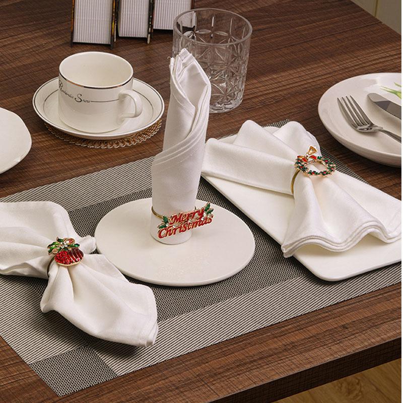 1PC Napkin Holder Christmas Tree Metal Wreath Napkin Ring Hollow Out Napkin Buckles Santa Claus Alloy Birthday Elk