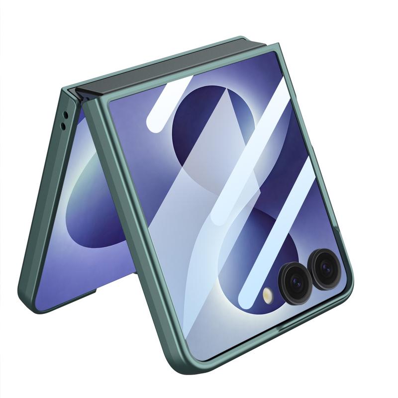 Für Samsung Galaxy Z Flip 8 5G Hülle Ultra-dünn Matt Magnetisch Drehbarer Ringhalter Kabelloses Laden Gehärtete Folie Hartschalenabdeckung