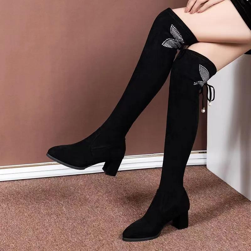 Women Over-the-knee Boots Temperament Pointe Elasticity Slimming Long Boots Women Knee High High-heeled Boots Botas Largas Mujer