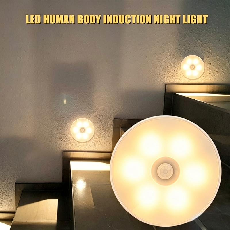 Lamp Night Light Usb Rechargeable Stick-On Sensor Light Wireless Cabinet Counter 6W Led Round Motion-Sensor Light