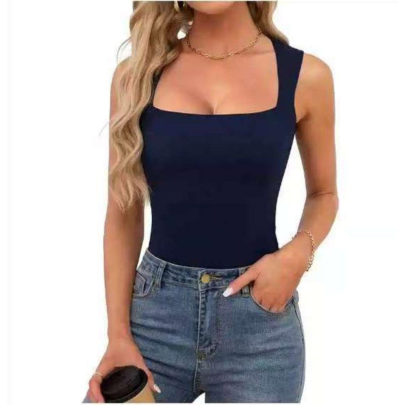 Square-Neck Sleeveless Vest T-shirt Fashion Solid Color Square Collar