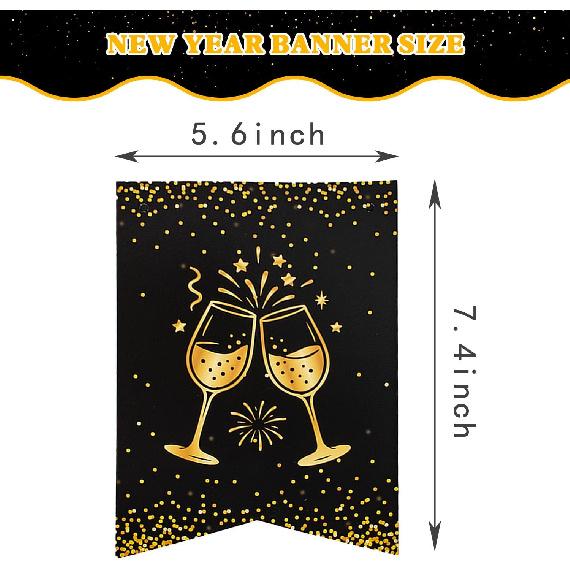 Happy New Years Eve Party Decorations, New Year Party Supplies - Black and Gold Banner (NYE B)
