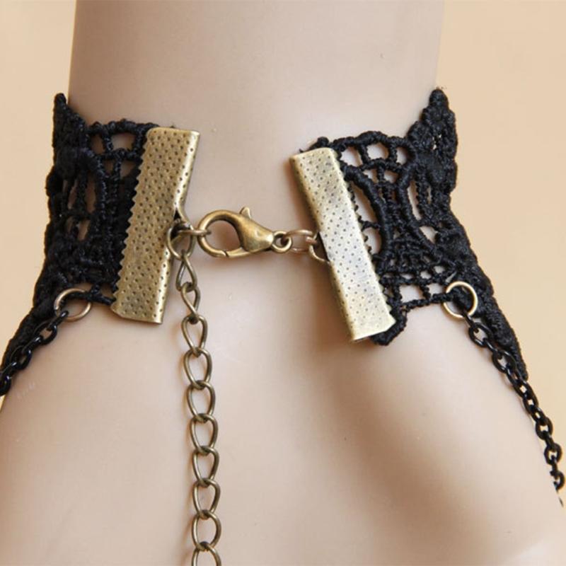 Vintage Spitzenarmbänder Schwarze Spitze Gothic-Armbänder Spitzen-Handschmuck für Damen und Mädchen Kristall Cosplays Anhänger Schmuck