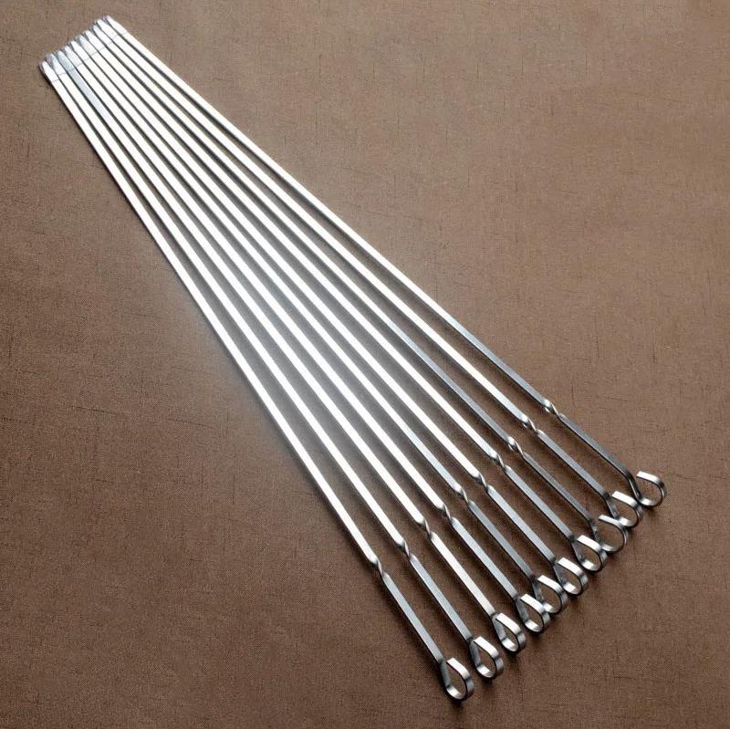 Stainless steel flat stick barbecue with steel needle barbecue string strip the skewers barbecue tool
