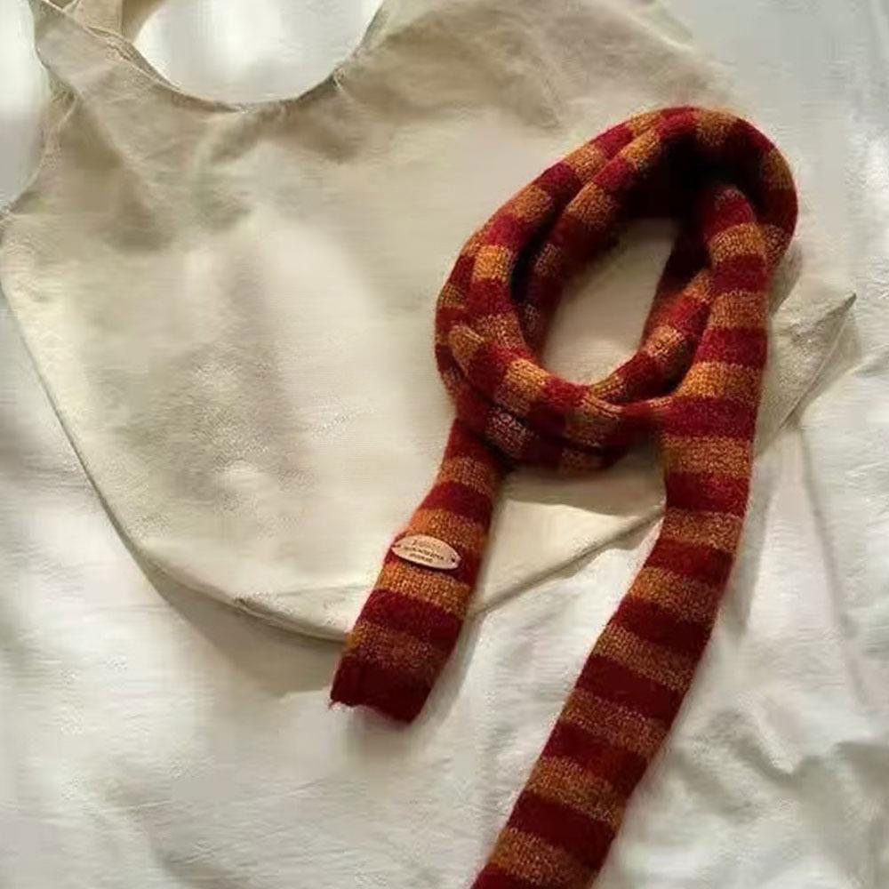Black Grey Stripe Women Long Scarves Cotton Y2K Girl Scarf Fashion Thin Scarf  Fashion Streetwear