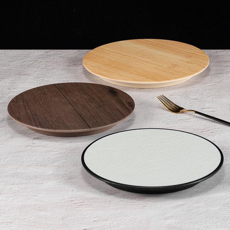 Japanese Style Melamine Bamboo Pattern Round Plate (3-Pack)