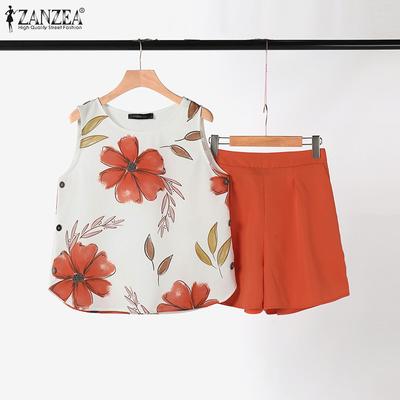 Women Floral Tank Tops and Shorts Summer Two Piece Sets