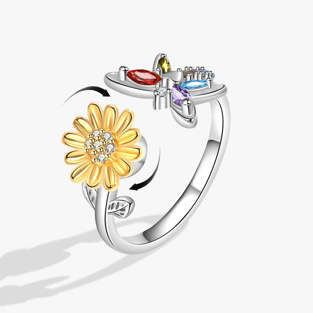 Cute Rabbit Animal Adjustable Open Rings For Women Crystal Anxiety Relief Spinning Rotate Freely Ring Jewelry Accessories