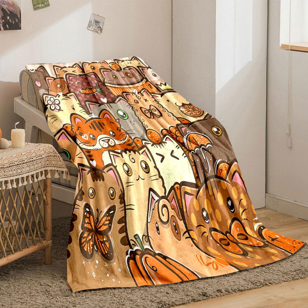 Cute Cartoon Cats Blanket Bedroom Blanket for Livingroom Couch Lunch Break Soft Throw for Friend's Festival Gift