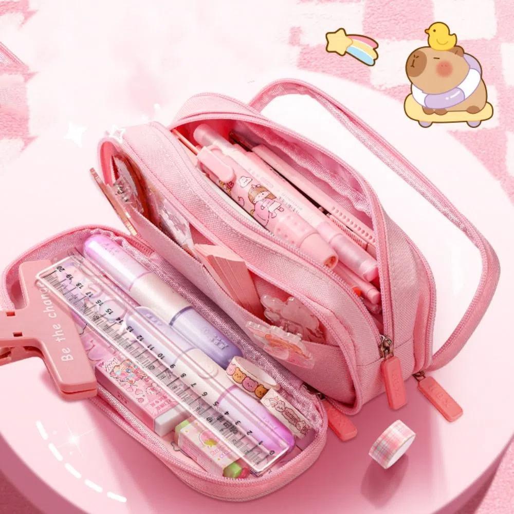 Zipper Capybara Pencile Bag Kawaii Stationery Holder Sweet Cartoon Pencile Case Travel