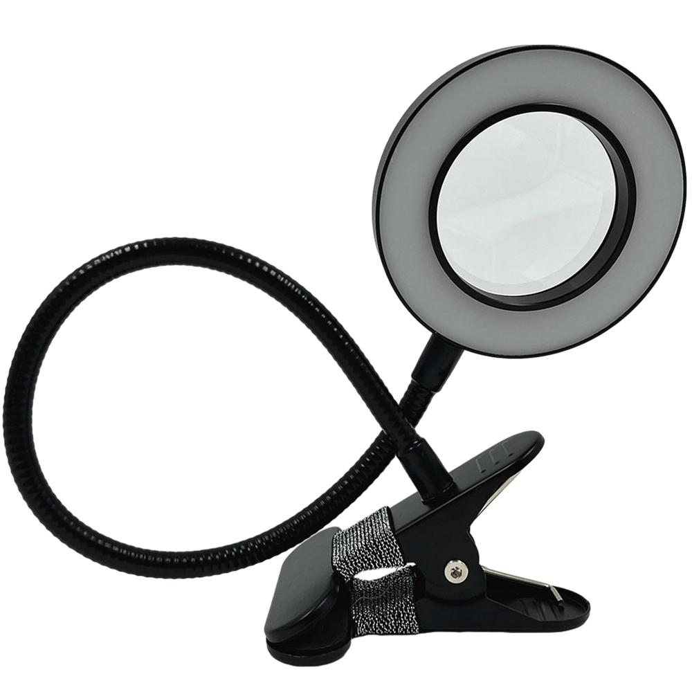 

LED Clip-On 5x Magnifying Glass – Portable Desk Lamp Magnifier, ideal for reading and DIY repairs etc. чорний