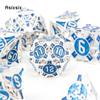 7 Pcs Blue White Metal Dice Solid Metal Polyhedral Dice Set Suitable For Role-Playing Dice PropBoard Game Gift