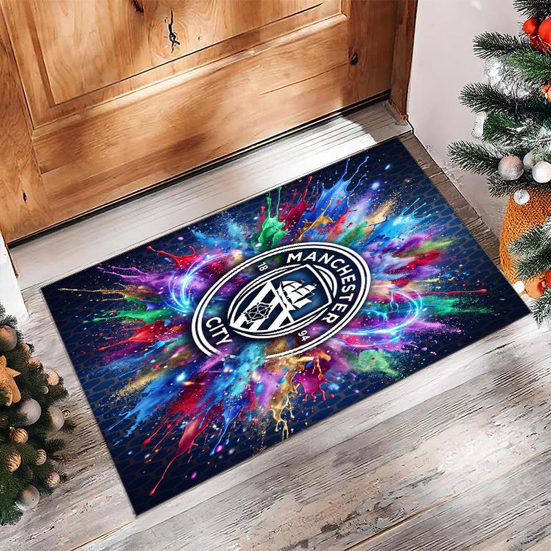 Manchester City Printed Flannel Area Rug Non Slip Soft Polyester Floor Carpet Indoor Decor Mat for Bedroom Living Room Sofa