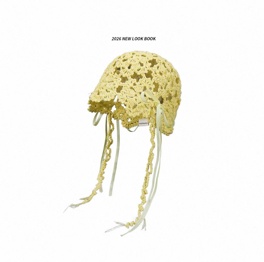 Pure Desire Wind Bow Hollow Bag Head Hat Women'S Summer Sweet Breathable Ethnic Wind Western Sichuan Travel Knitted Hat