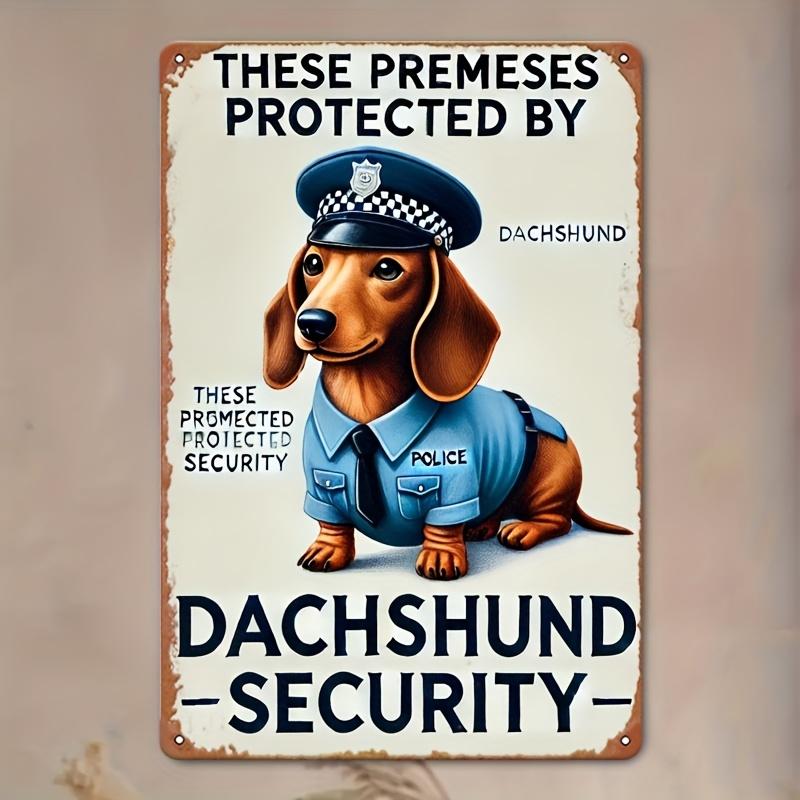 [Home Accent] Vintage Dachshund Security Metal Wall Art -  "These Places Are Protected by Dachshund Safety" Sign for Home, Cafe