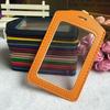 Pu Leather Id Badge Case Clear And Color Border Lanyard Holes Bank Credit Card Holders Id Badge Holders Accessories