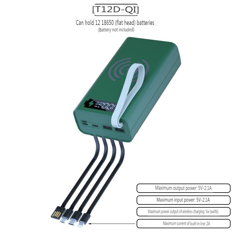 T12D 18650 DIY Power Bank Base with Type C Micro USB Cable Flashlight Fast Power Bank Case 18650 Battery Holder Charging Box Shell