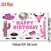 2D Pink Cowgirl Disco Birthday Backdrop, Western Cactus Photography Bann
