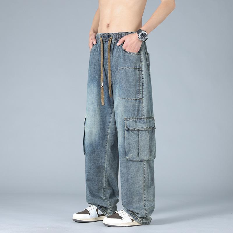 

Мужские джинсы больших размеров в стиле ретро, летние тонкие брюки с широкими прямыми штанинами XXXXXL синий