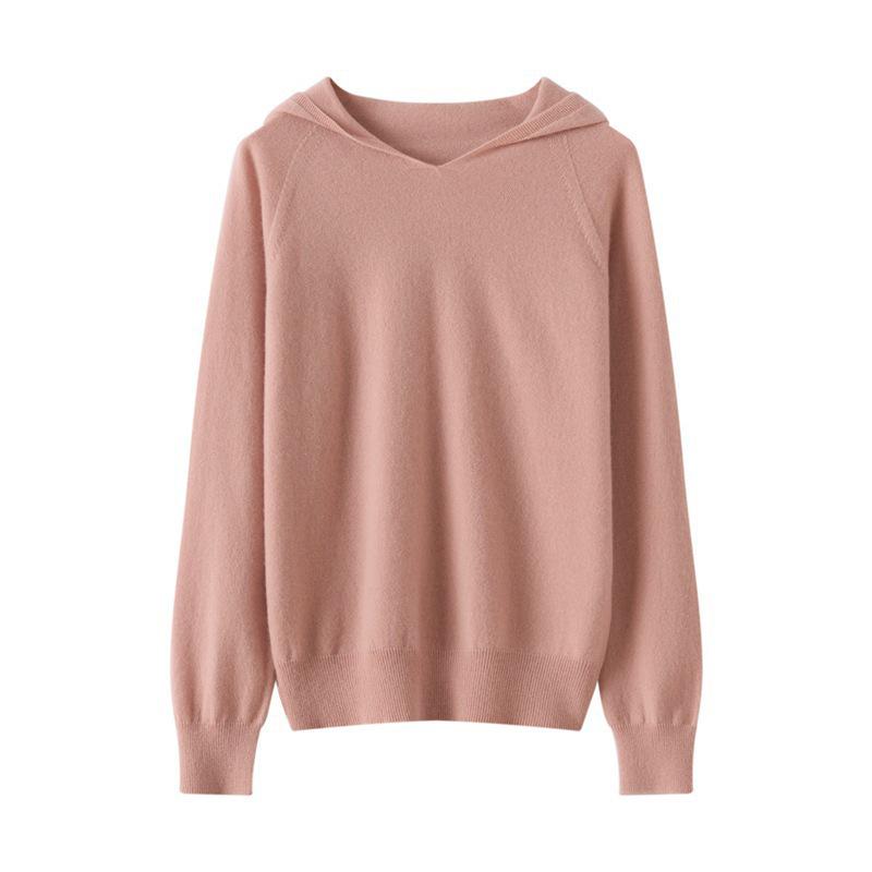 Women's 100% Pure Cashmere Hooded Sweatshirt - Autumn/Winter Long Sleeve Pullover Sweater.