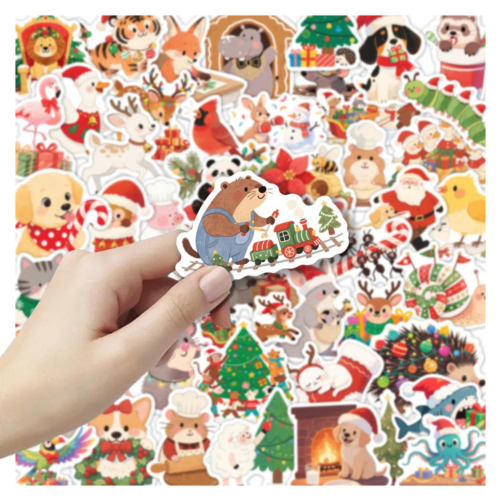 50 Niedliche Tier-Cartoon Kreative Aufkleber für Weihnachten zum Dekorieren von Handyhüllen, Wasserflaschen, Desktops und Journals