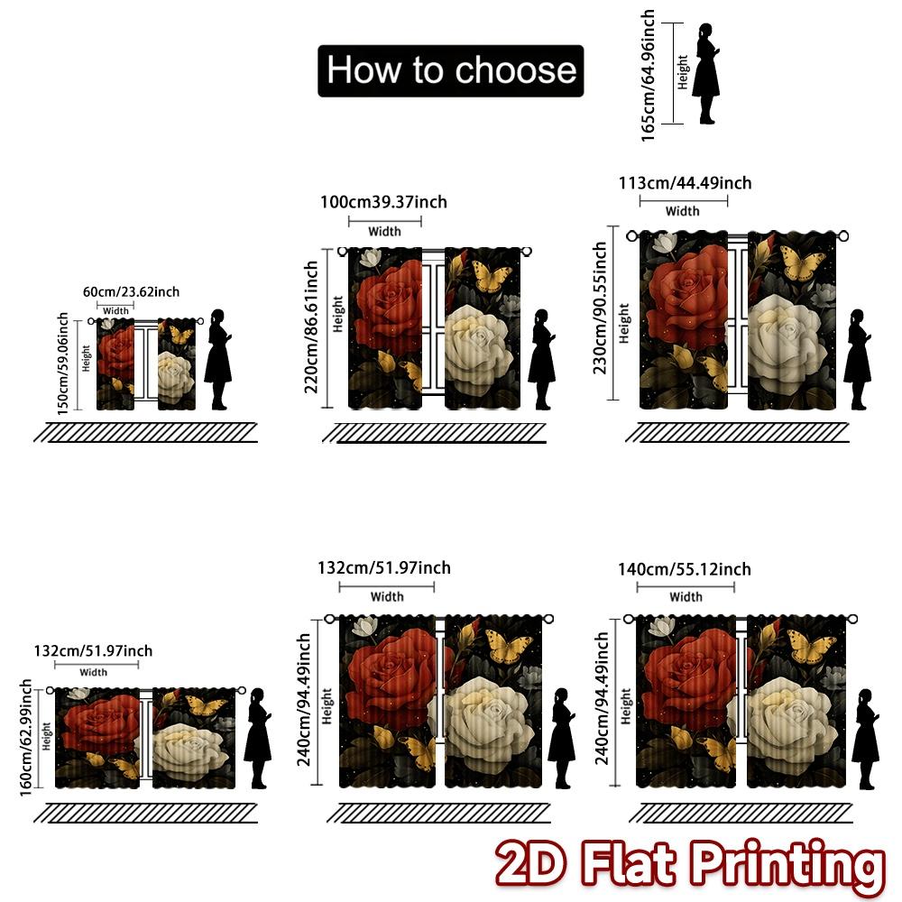 2D FLAT PRINTING 2pcs Curtains (Without Rod) Floral Elegance with Butterflies (2) Women is Day Festival Fashion Curtains