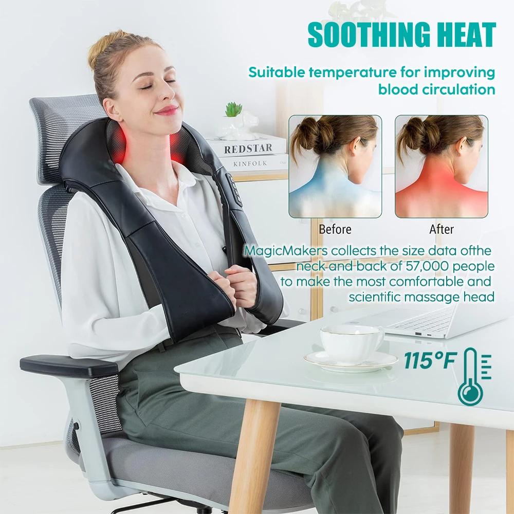 Durable And Safe Shiatsu Neck And Shoulder Massager Heated Back Massager U Shape Deep Kneading Electric Massage Pillow For Neck Waist Leg Body
