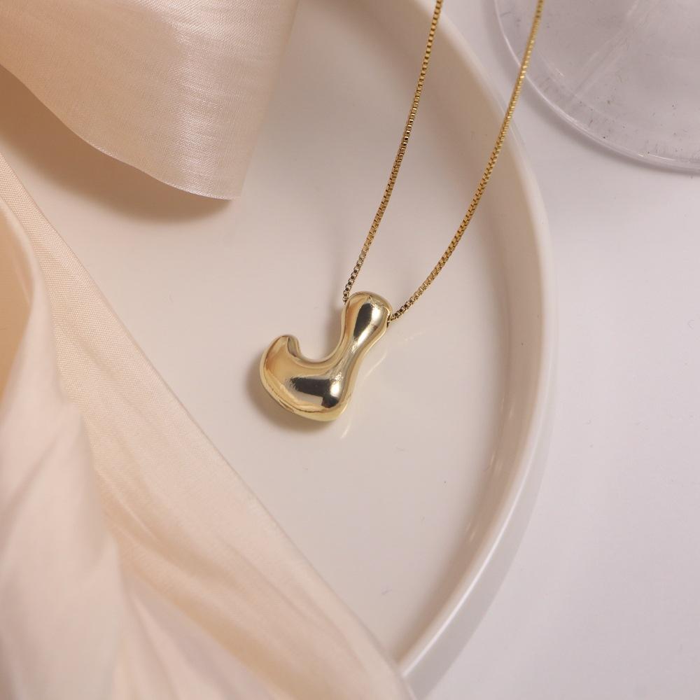 Gold Plated Balloon 26 Letter Necklaces Smooth Stainless Steel Bubble Initial Pendant Chunky Women Personality Chain Jewelry