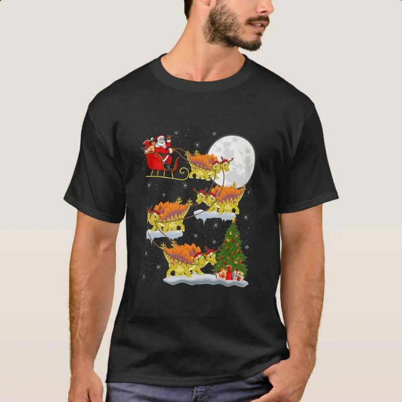 Funny Santa Riding Stegosaurus Christmas Dinosaur Xmas TShirt 100 Cotton ONeck Short Sleeve Casual Mens Tshirt Size S3XL S