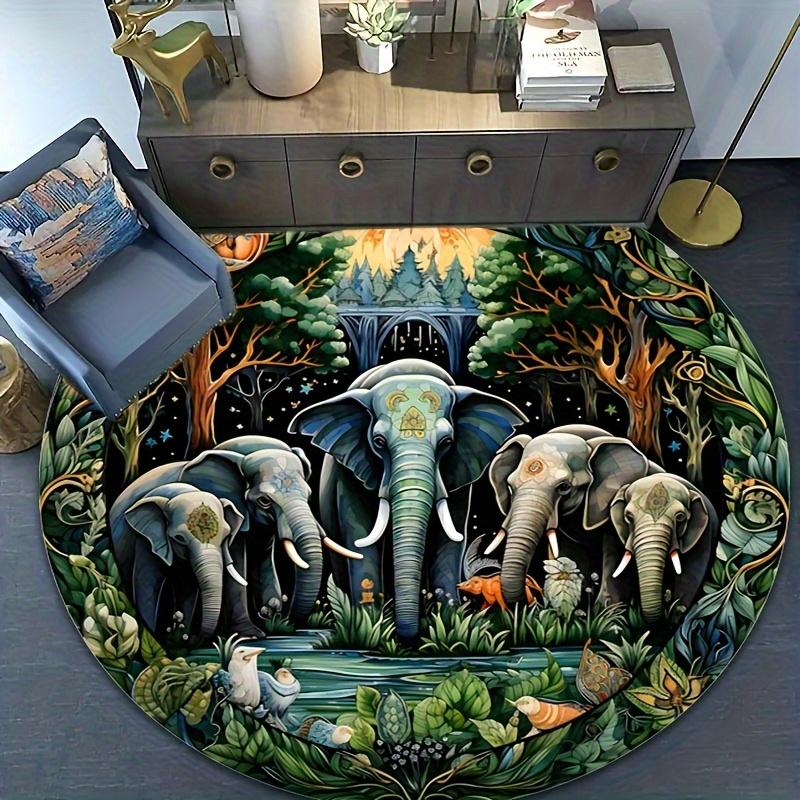 Crystal Velvet Carpet1pc Tropical Rainforest Elephants Mat - Non-Slip Jungle Mat with Elephant Herd, Rubber Backing Floor Mat Fo