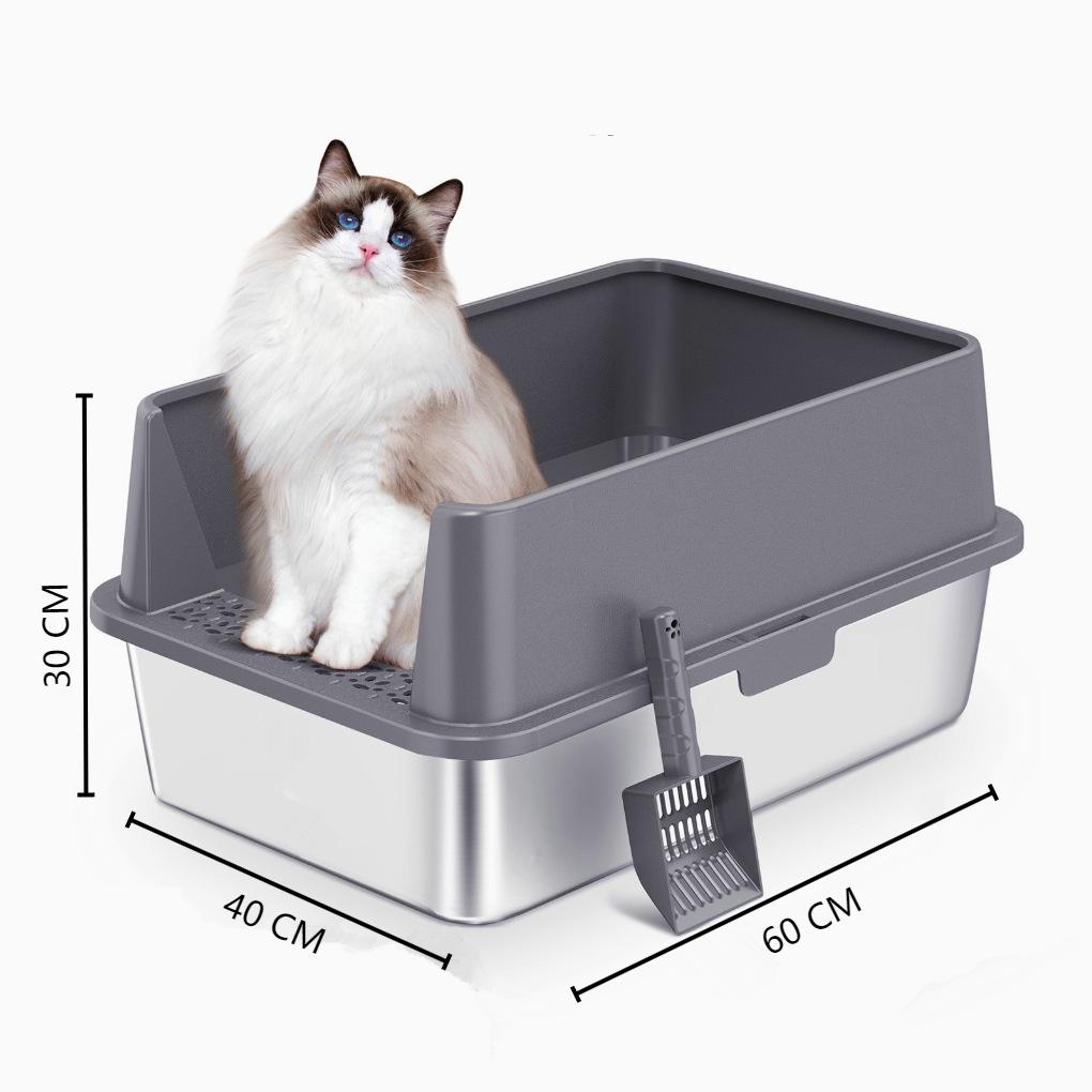 Stainless Steel Cat Litter Box with Anti-Splash Top-Entry Lid, Sizes S-XXXL.