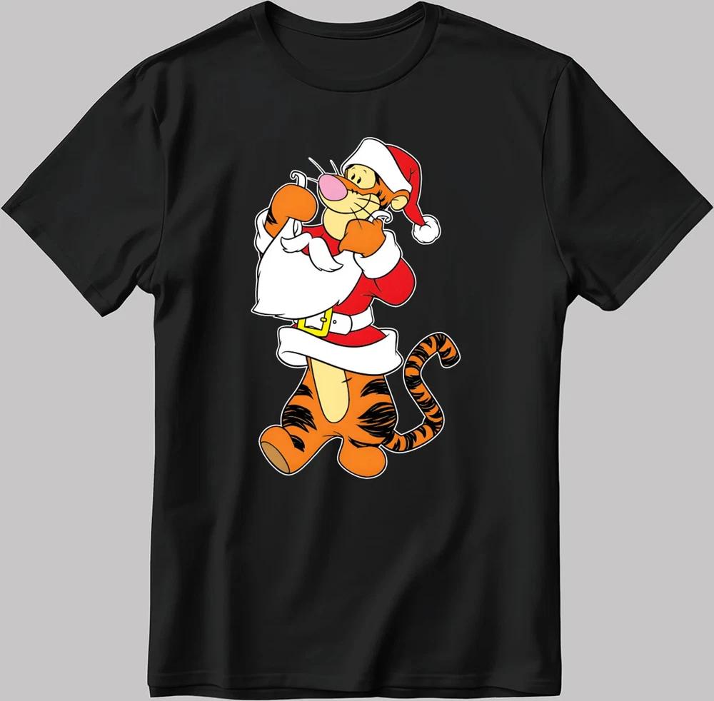 Winnie The Pooh Chirstmas Santa Tigers Black TShirt S