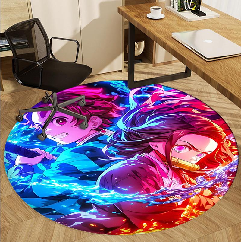 Demon Slayer Pattern Round Rug, Indoor/Outdoor Mat, for Picnic, Gameroom, Bedroom, Office, Living Room, Home Decor Carpet, Birthday Gift