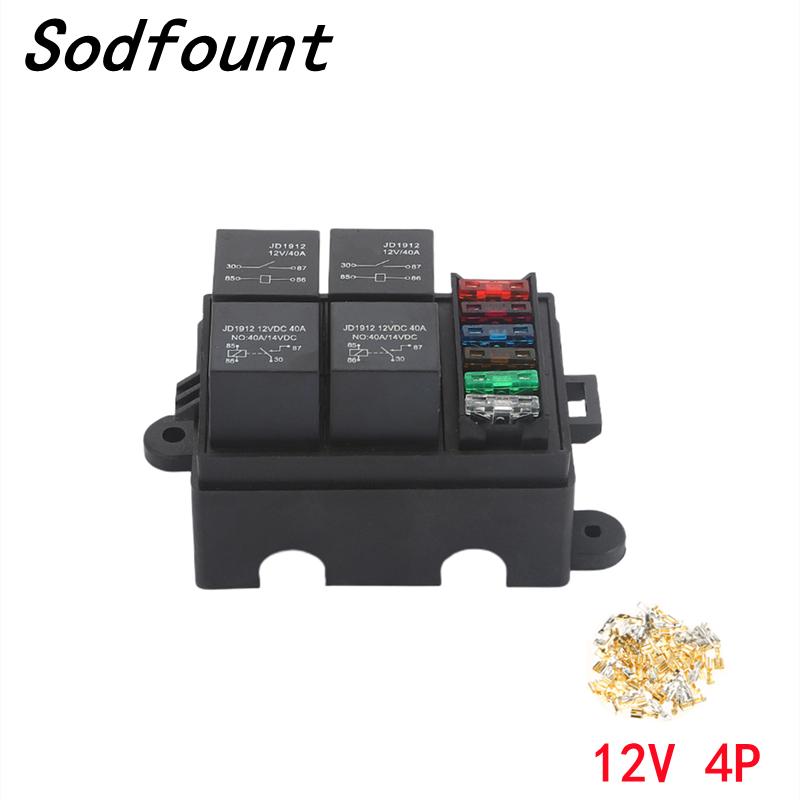 Free Combination Auto Car Truck 6Way Fuse Holder 4 Relay holder Circuit Standard ATO Blade Fuse Relay Holder 12V 40A Relay
