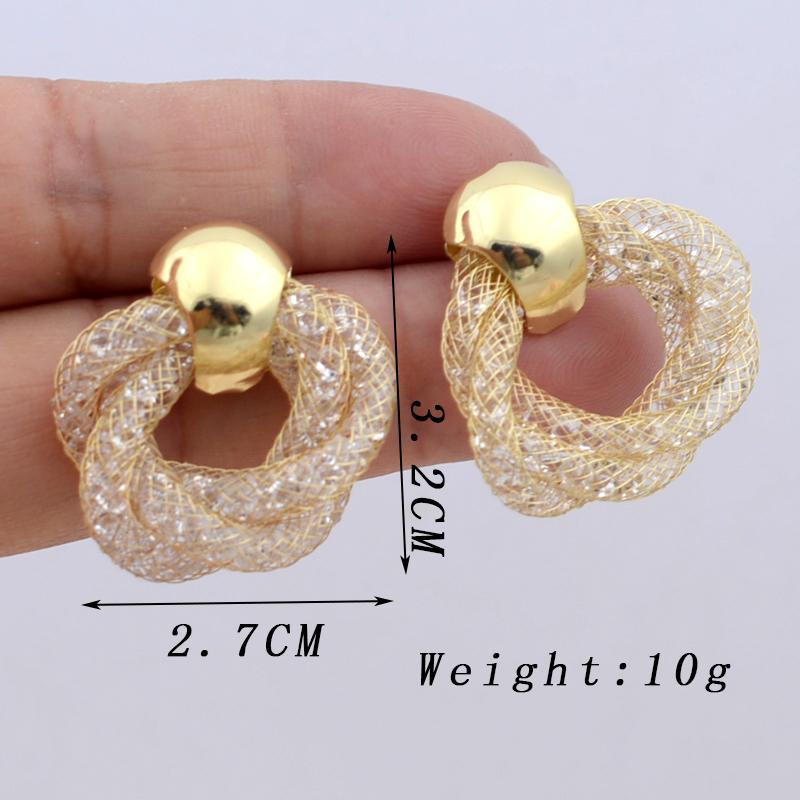 Trendy Twist Hollow Crystal Net Drop Earrings for Women Golden Silver European Simple Dangle Earrings Statement Jewelry