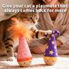 Wooden Cat Interactive Toy Self-Balancing Playing Teasing Cat Teaser Toy Funny with Orange Feather Pet Tumbler toy Pet Supplies
