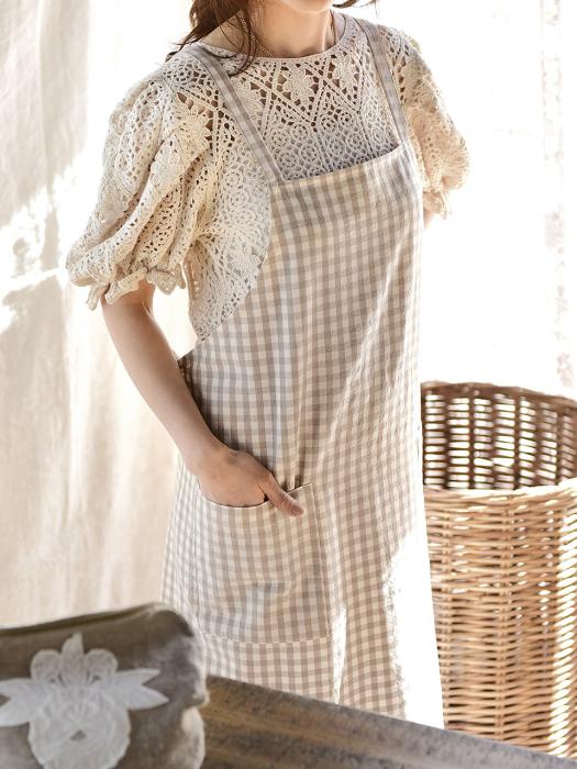 BELLELIFE Gingham Check Basic Apron single type