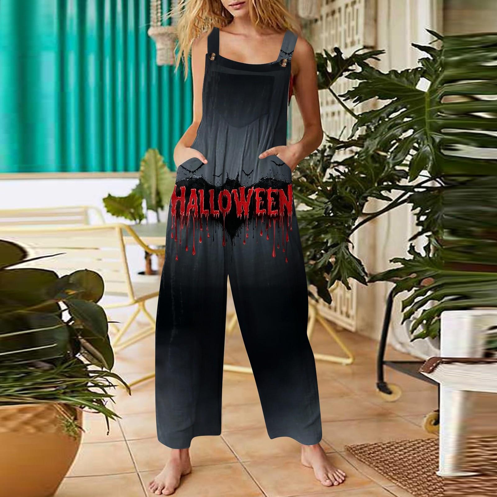 

Женский повседневный комбинезон с принтом на Хэллоуин, хлопковый комбинезон без рукавов с принтом XXL фиолетовый