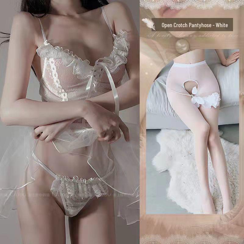 Plus Size Sheer Princess Nightgown - Sexy Fishnet Strappy Style for Small Chest