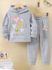 Fall/Winter New Casual Comfort Warm Girl's Print Warm Lining Hoodie and Sweatpants Set