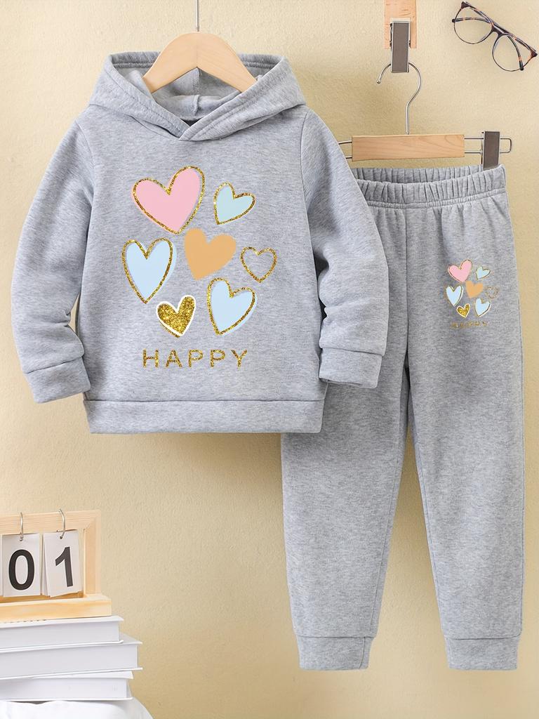 Fall/Winter New Casual Comfort Warm Girl's Print Warm Lining Hoodie and Sweatpants Set
