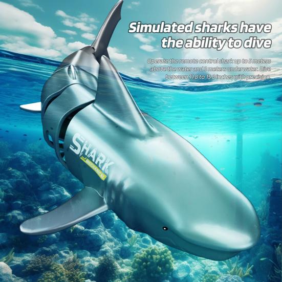 2.4GHz Remote Control Shark Toy Summer Outdoor Pool Lake Pond Bathtub Automatic Underwater Swimming RC Shark Boat Toy Boys Girls Christmas Gift