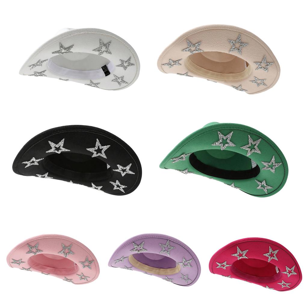 Sequined Star Cowgirl Hat for Women Cosplay Costume Cowboy Hat Bachelorettes Party Headwear Wedding Party Headpiece