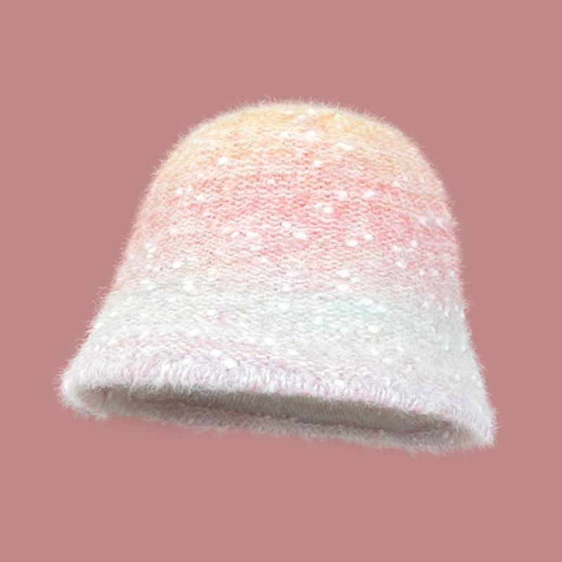 

Versatile Style Hat Sweet Shiny Gradient Warm Knitted Fisherman Hatscaps рожевий