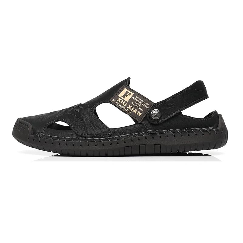 Men's Summer Sandals Leather Comfortable Slip-on Casual Sandals Fashion British Men Slippers Big Size 38-48 Outdoor Retro Gents