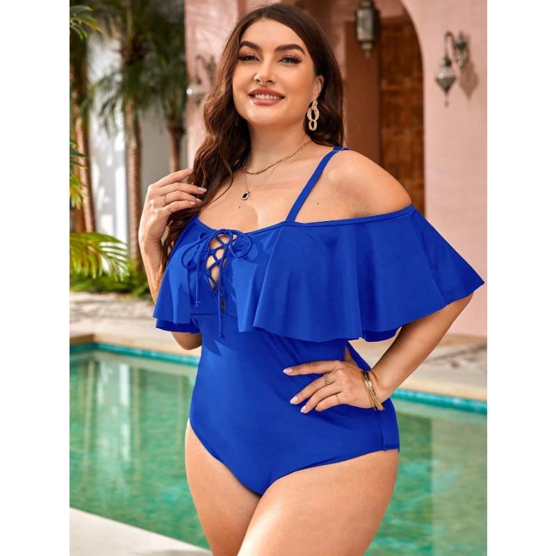 2025 Solide Träger Bademode in Übergröße Damen Verge Push Up Großer Einteiliger Badeanzug Rückenfrei Mollig Groß Badeanzug