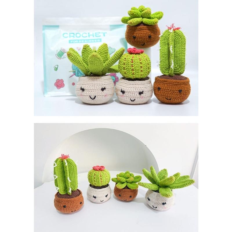 Crochet Flower Set with Step-by-Step Tutorial Instruction Crochet Potted Plant Crochet Knitting Supplies for Beginner